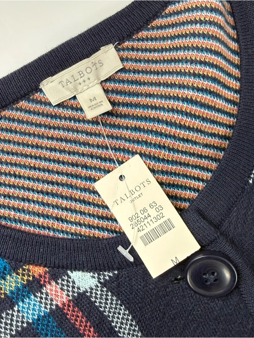 Talbots Cardigan Sweater Womens Medium Blue Multicolor Plaid Buttons Knit NWT - Picture 8 of 9